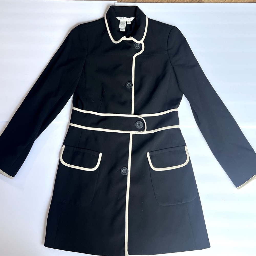Women’s Studio M Black Contrast Trim Tailored Jacket Vintage Size 8